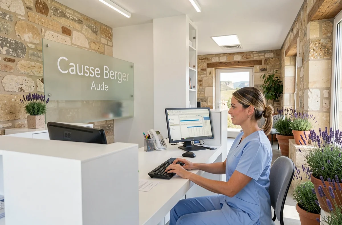 Cabinet dentaire Causse Berger Aude dans l'Hérault, réception accueillante avec décor inspiré du paysage caussenard