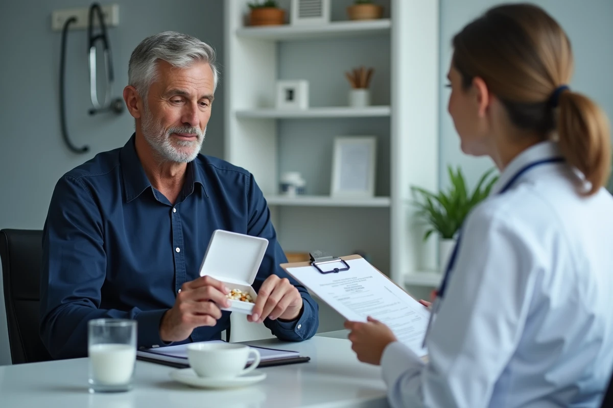 Patient consultant un médecin au sujet du Guggul PLUS et des interactions avec ses médicaments cardiaques