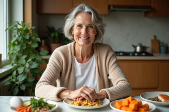 Femme examinant des aliments riches en protéines à la maison
