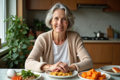 Femme examinant des aliments riches en protéines à la maison