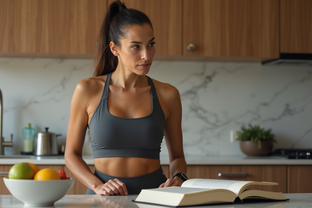 Femme en tenue de sport dans une cuisine moderne