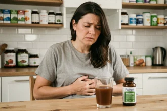 Femme ressentant des douleurs abdominales après avoir consommé du jus de tamarin en cure détox minceur