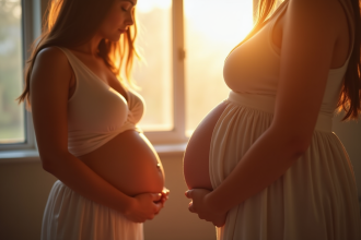 Femme enceinte tenant son ventre dans un cadre paisible