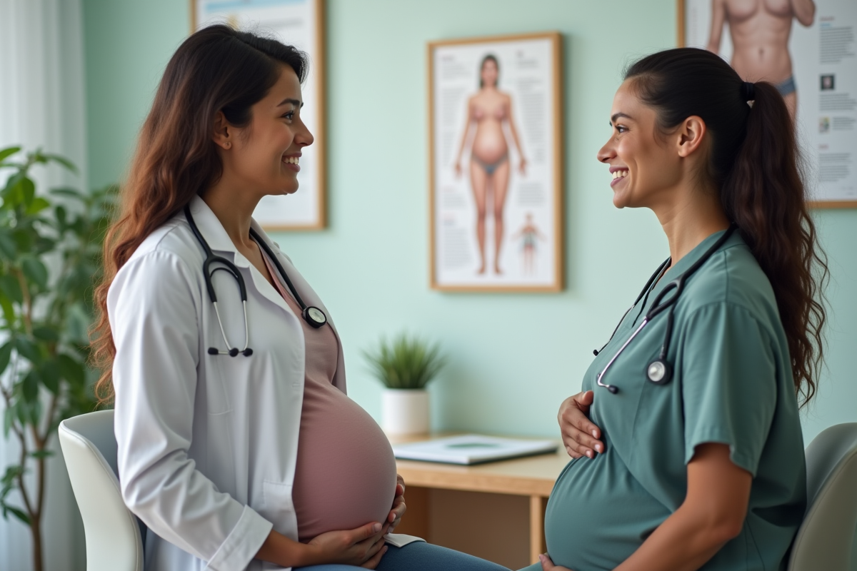 Femme enceinte en consultation médicale avec une professionnelle