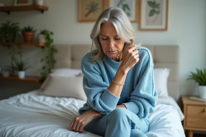 Femme d'âge moyen dans une chambre lumineuse et cosy