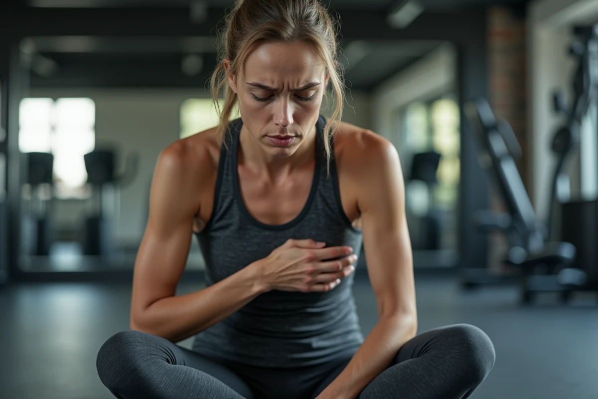 Femme sportive assise dans une salle de gym moderne