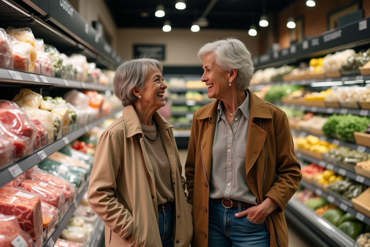 Deux femmes choisissant des protéines en supermarché