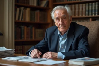 Homme agee en costume classique dans un bureau calme