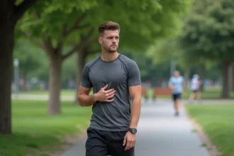 Jeune homme sportif en pause dans un parc urbain