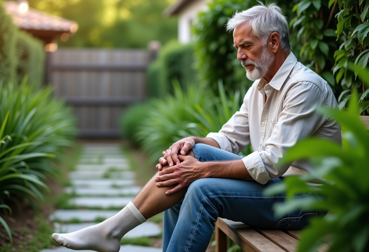 Homme appliquant un cataplasme aux plantes dans un jardin