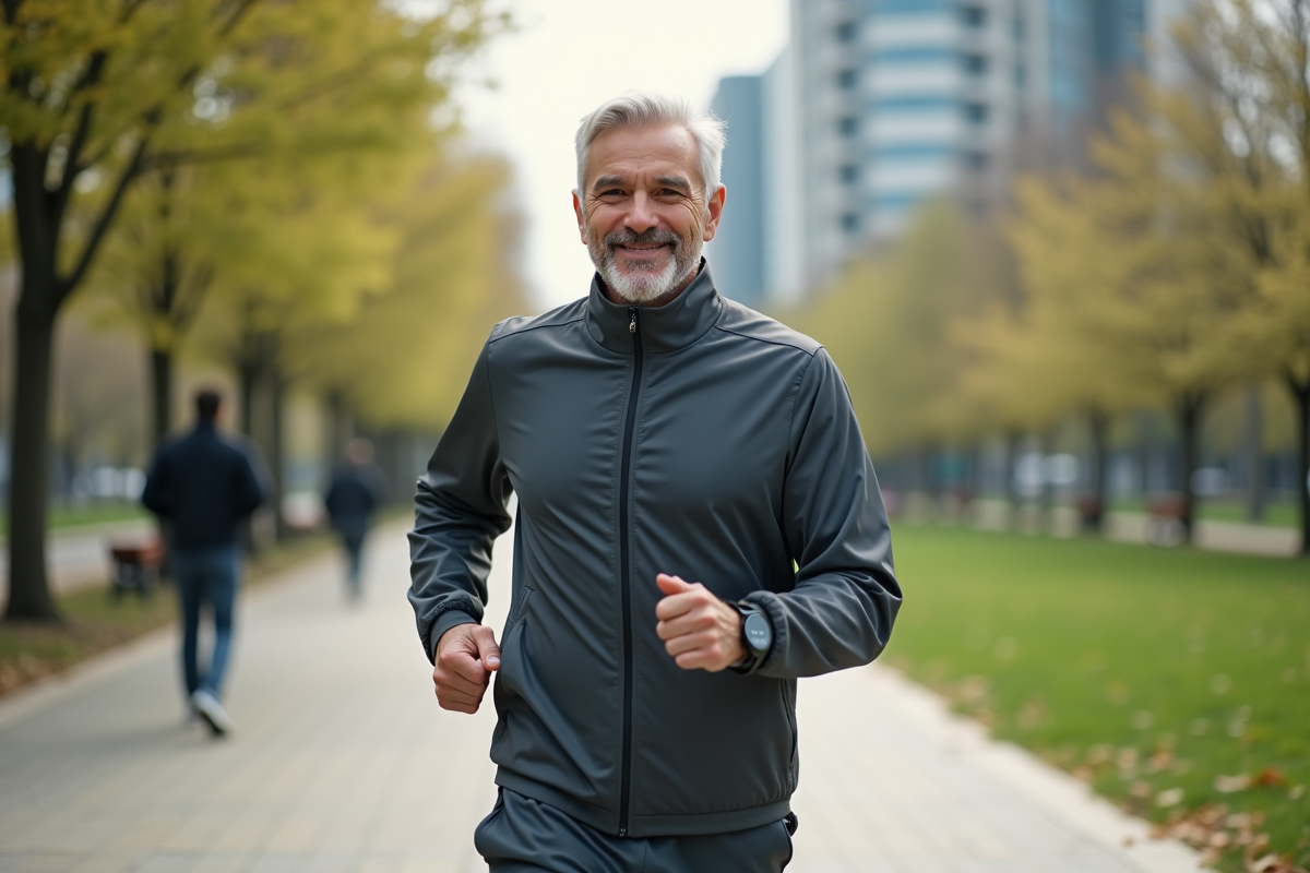 Homme en tenue de sport dans un parc urbain