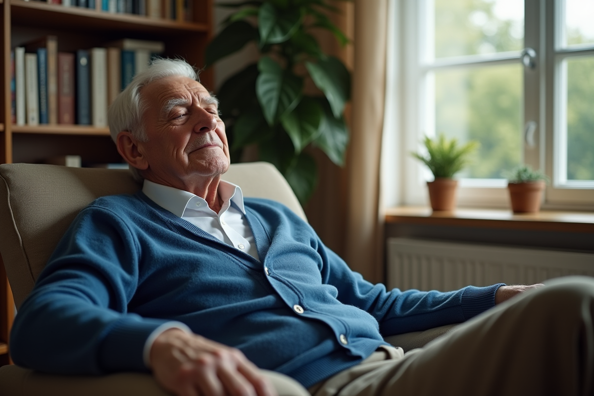 Homme agee se reposant dans un fauteuil