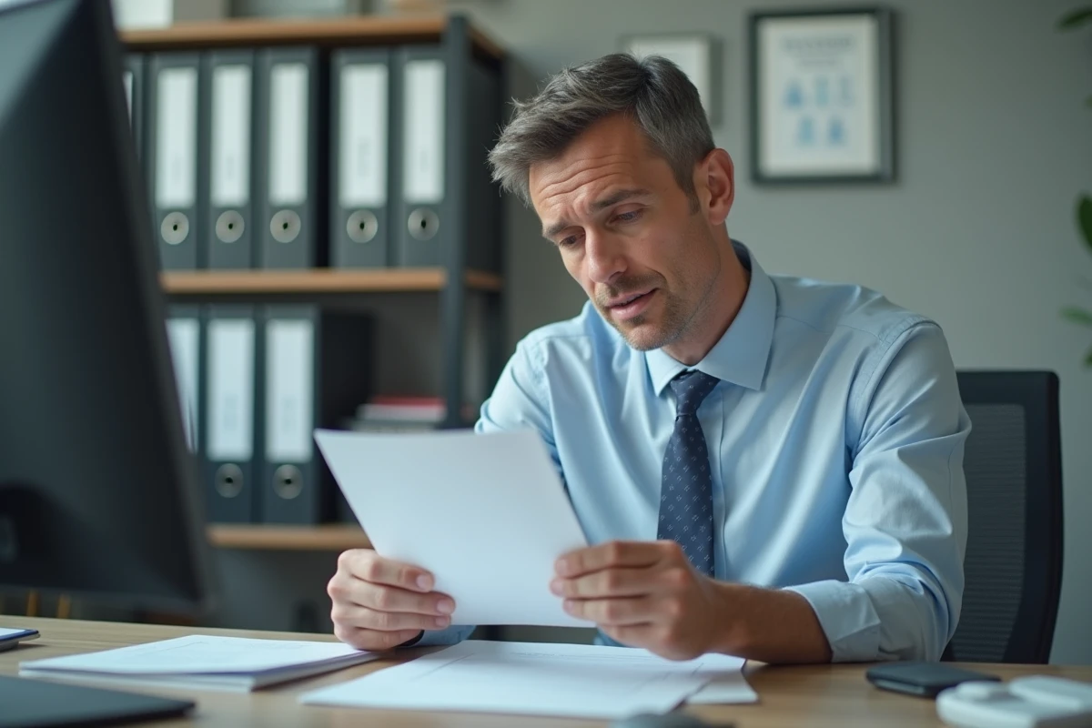 Manager en RH examinant un document médical au bureau