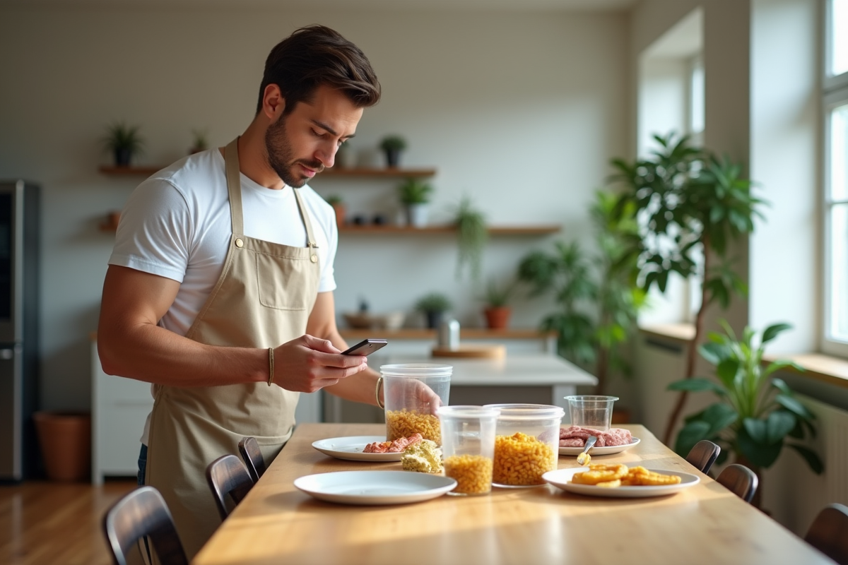 Jeune homme préparant un repas dans une salle à manger lumineuse