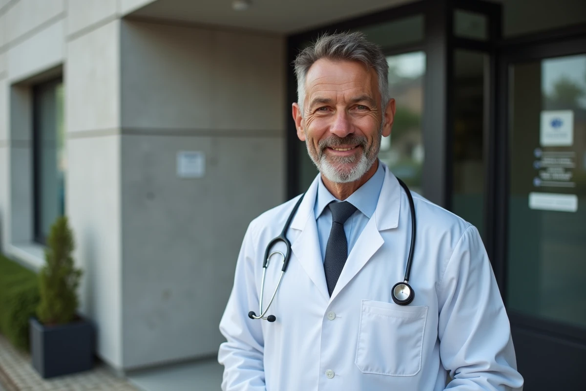 Medecin accueillant un patient devant le centre médical