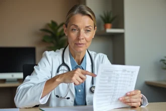 Médecin examinant les résultats d'une prise de sang avec le taux LDH et les marqueurs d'inflammation