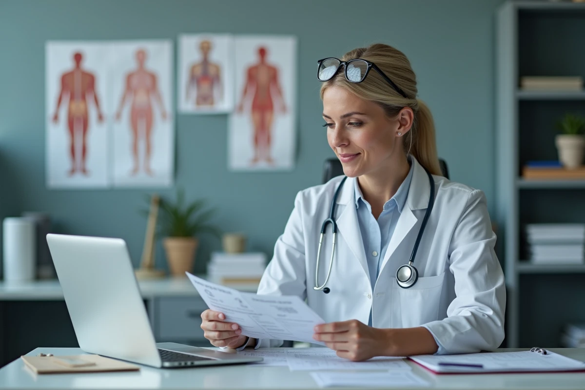 Médecin généraliste présentant des informations sur la prévention des effets secondaires des antibiotiques avec des probiotiques