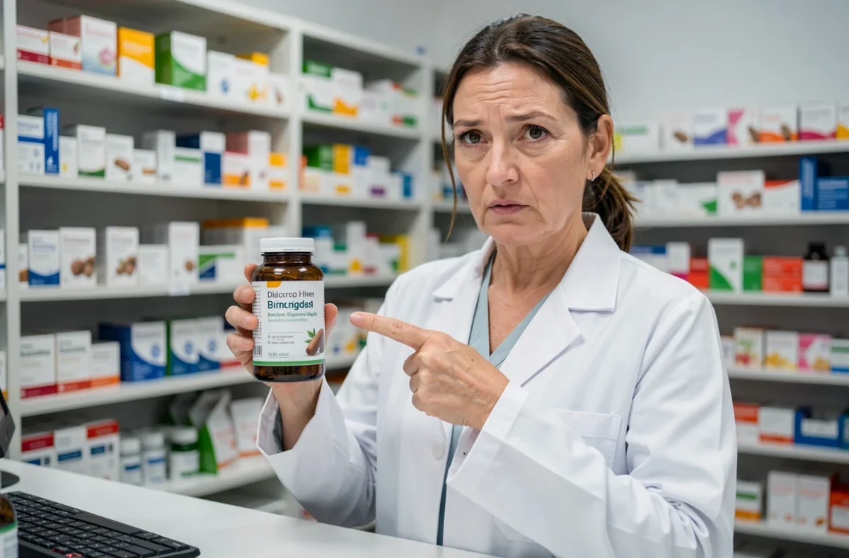 Pharmacienne en blouse blanche mettant en garde contre les risques d'un complément alimentaire à base de tamarin en cure minceur