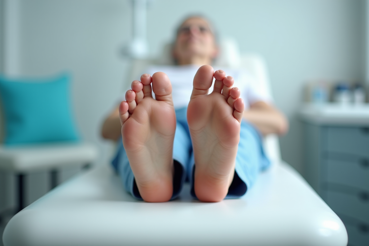 Pieds de senior sur un lit d